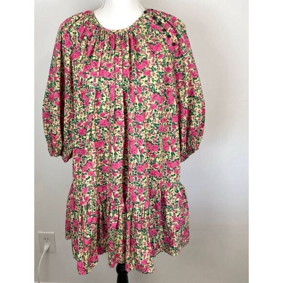 Zara Floral Puff Sleeve Mini Dress Pink Size L / Pristine - Picture 6 of 9